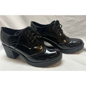 Black Patent Oxfords Chunky Heels Womens 41 Goth Punk Witchy